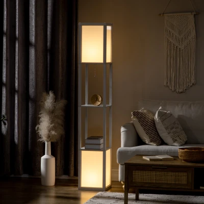 HOMCOM Modern Shelf Floor Lamp with Dual Light, White, 61.5"