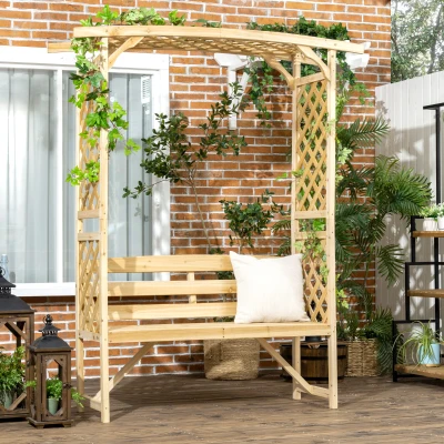 Outsunny Wooden Patio Garden Bench, Outdoor Natural Bench