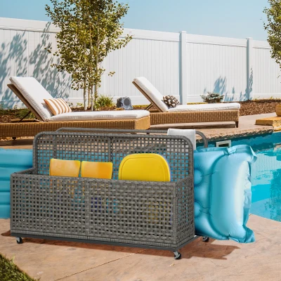 Outsunny Pool Float Storage Caddy with Wheels, Light Gray