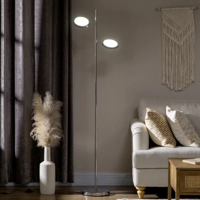 HOMCOM 2-Light Modern Floor Lamp, Adjustable Chrome, LED