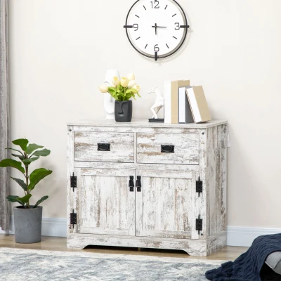 HOMCOM Industrial Sideboard Buffet Cabinet with Drawers, White