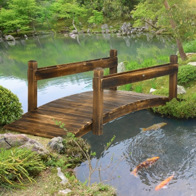 Outsunny 7.5' Wooden Garden Bridge with Planters, Stained Wood