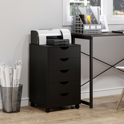 HOMCOM File Cabinet with 5 Drawer Wheels, 15.7" x 15.7" x 26.4", Black