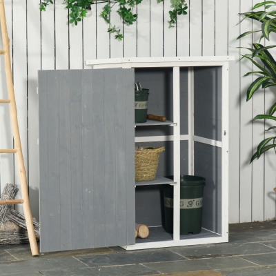 Outsunny 29.9"x21.7"x45.3" Garden Storage Shed with Asphalt Roof, Outdoor Storage Cabinet w/ Shelves, Grey