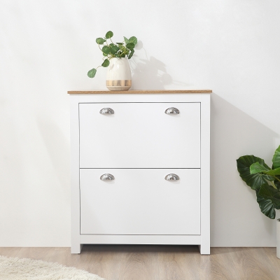 HOMCOM Entryway Shoe Cabinet with 2 Flip Drawers and Adjustable Shelves, 12 Pair Shoe Storage Organizer for Hallway, White