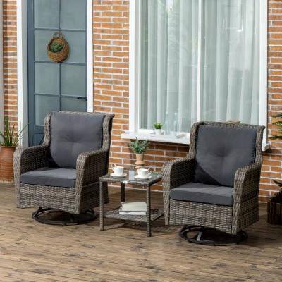 Outsunny Patio Bistro Set, 360° Rotating & Rocking, Gray
