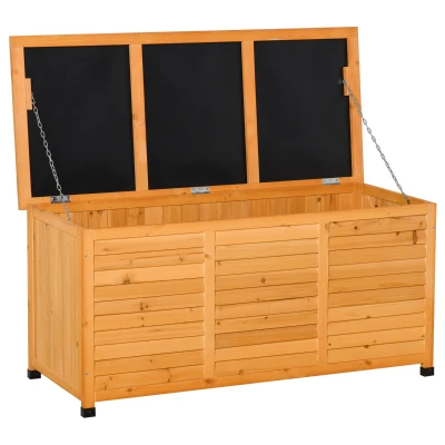 Outsunny 75 Gallon Wooden Storage Box patio Deck Box Bench, Garden Backyard Outdoor Storage Container with Aerating Gap & Weather-Fighting Finish, Yellow