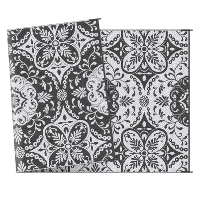 Outsunny RV Mat, Outdoor Patio Rug / Large Camping Carpet with Carrying Bag, 9' x 18', Waterproof Plastic Straw, Reversible Design for Backyard, Porch, Picnic, Poolside, Gray & White Floral