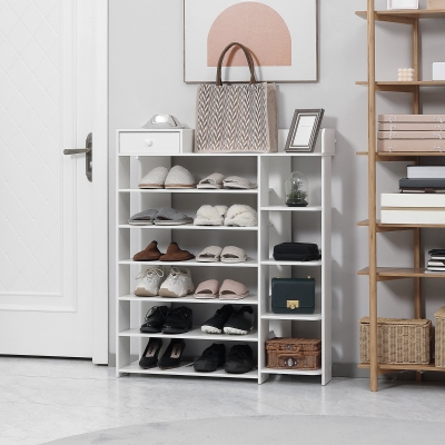 HOMCOM Shoe Rack Storage Shoe Organizer with Drawer, Boot Rack, for Entryway Closet Hallway, 35.4"x11"x41.7", White