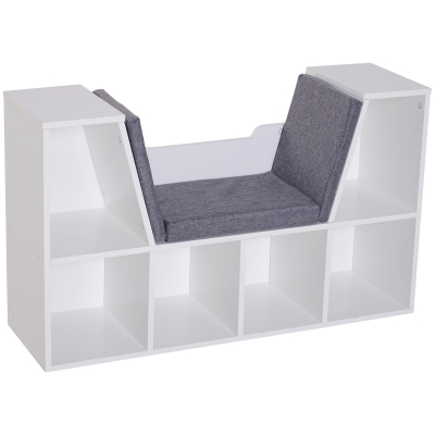HOMCOM 6-Cubby Bookcase with Seat Cushion, Cube Storage Shelf with Reading Nook for Home Office, Study, Grey