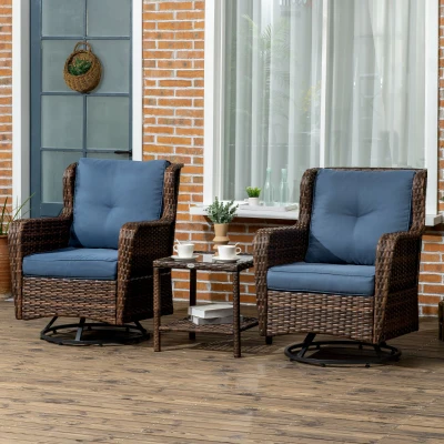 Outsunny Patio Bistro Set, 360° Rocking Function, Dark Blue