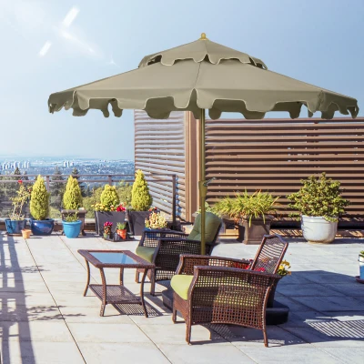 Outsunny 9' Patio Umbrella, Brown with Tilt & Crank