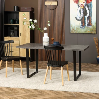 HOMCOM 63" Modern Wooden Dining Table for 6 with Metal Legs, Gray