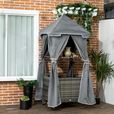 Outsunny Outdoor Towel Valet Caddy, Rolling Wicker Storage, Gray