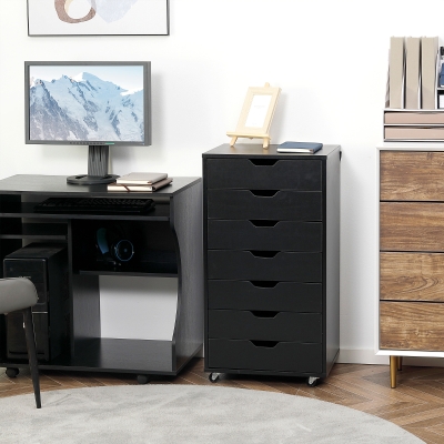 Vinsetto 7-drawer Vertical File Cabinet for Home Office, Storage Cabinet with Wheels, 18.7"x15.6"x35.4", Black