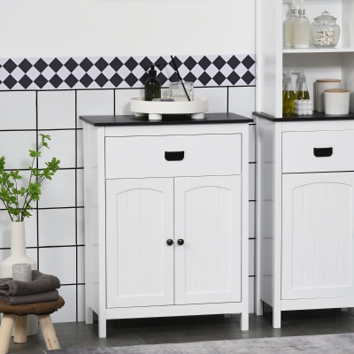 kleankin Bathroom Cabinet with Drawer, Freestanding Storage Organizer with Double Doors, Adjustable Shelf White