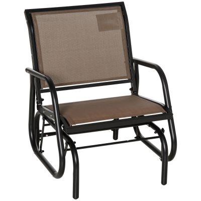 Outsunny Outdoor Glider with Breathable Mesh Fabric, Curved Armrests and Steel Frame for Porch, Garden, Poolside, Backyard, Balcony, Brown