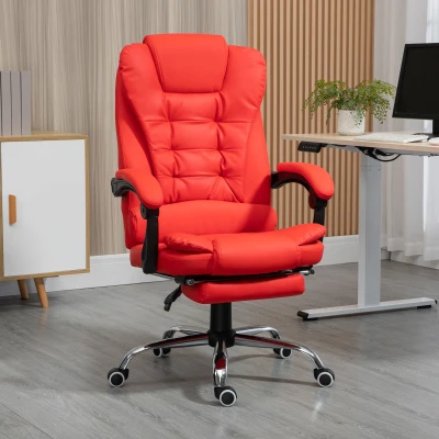 HOMCOM High Back Reclining Office Chair with Footrest, Red