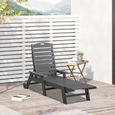 Outsunny Outdoor Chaise Lounge Chair, Adjustable Reclining, Light Gray