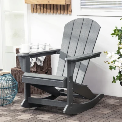 Outsunny HDPE Adirondack Rocking Chair, Light Gray