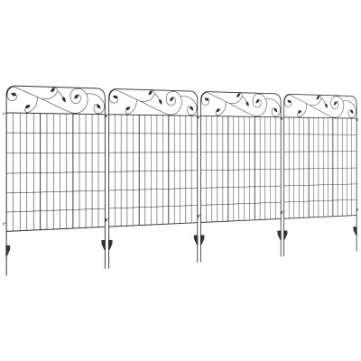 Outsunny Garden Fence, 4 Pack Metal Fence Panels, 11.5', Rust-Resistant Animal Barrier & Decorative Border Flower Edging for Yard, Landscape, Patio, Outdoor Décor, 43" H, Square Vines