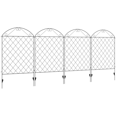 Outsunny Garden Fence, 4 Pack Metal Fence Panels, 11.5', Rust-Resistant Animal Barrier & Decorative Scrollwork Border Flower Edging for Yard, Landscape, Patio, Outdoor Décor, 43" H, Arched