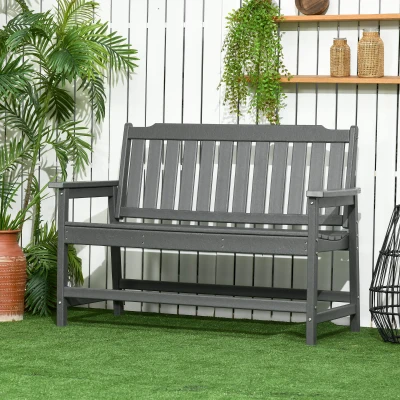 Outsunny 2-Person Outdoor Bench, HDPE, 704 lbs Capacity, Dark Gray