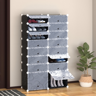 HOMCOM Cube Storage Organizer, 16-Cube Panels Closet Organizer, Modular Storage Cabinet for Bedroom, Black and White