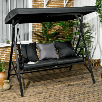 Outsunny 3-Seat Patio Swing Chair, Black with Canopy
