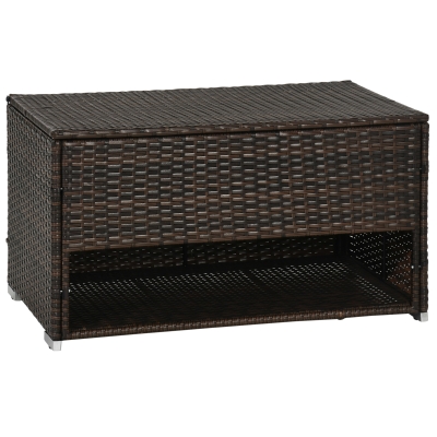 Outsunny Outdoor Deck Box & Waterproof Shoe Storage, PE Rattan Wicker Towel Rack with Liner for Indoor, Outdoor, Patio Furniture Cushions, Pool, Toys, Garden Tools, Brown