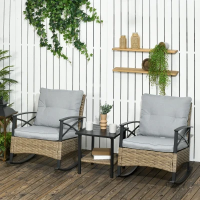 Rattan Rocking Chair Set 25.25"x34.75"x31" Light Gray