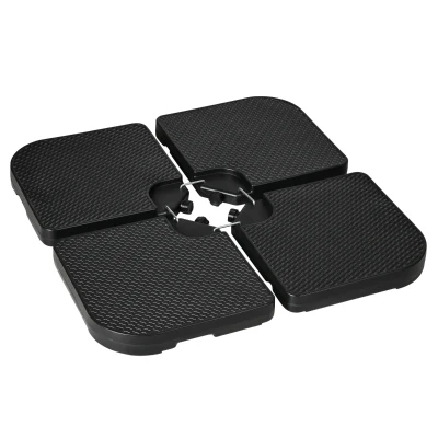 Outsunny 4PCs Cantilever Umbrella Base Weights for Offset Banana Parasol, HDPE Water or Sand Filled Patio Umbrella Weights for Cross Base Stand with Built-in Handles, Black