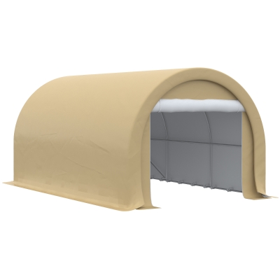 Outsunny 16' x 10' Carport, Heavy Duty Portable Garage / Storage Tent with Large Zippered Door, Anti-UV PE Canopy Cover for Car, Truck, Boat, Motorcycle, Bike, Garden Tools, Outdoor Work, Beige