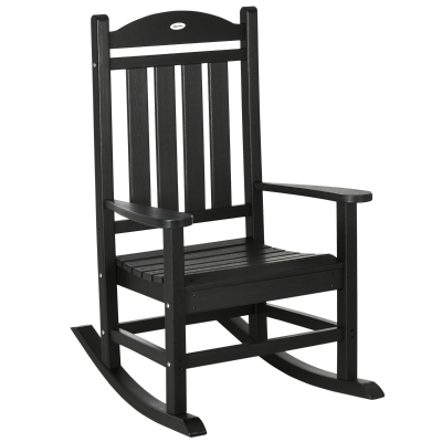 Outsunny Outdoor Rocking Chairs, Traditional Porch Rocker, Fade-Resistant HDPE Rocker Chair with Slatted Design for Outdoor & Indoor Use, Black