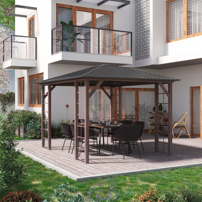 Gazebo 143.25" L x 117.75" W x 110.25" H Brown and Gray