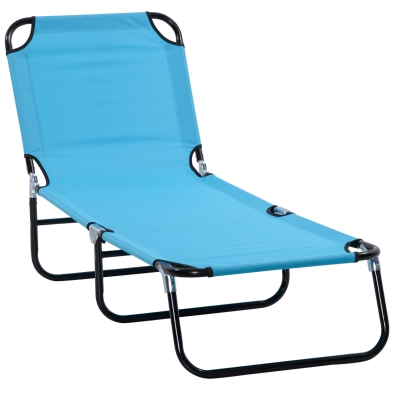 Outsunny Portable Outdoor Sun Lounger, Lightweight Folding Chaise Lounge Chair w/ 5-Position Adjustable Backrest for Beach, Poolside and Patio, Sky Blue