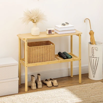 HOMCOM 2-Tier Bamboo Shelf, Multifunctional Storage Stand, Natural