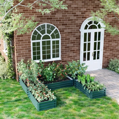 Outsunny Set of 5 Steel Raised Garden Beds, 8x8x1ft, Green