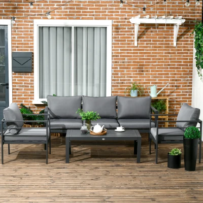 Outsunny 4-Piece Patio Furniture Set, Gray with Cushions