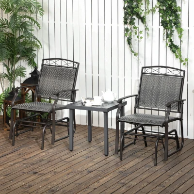 Outsunny Set of 2 Outdoor Glider Chairs, Gray Rattan