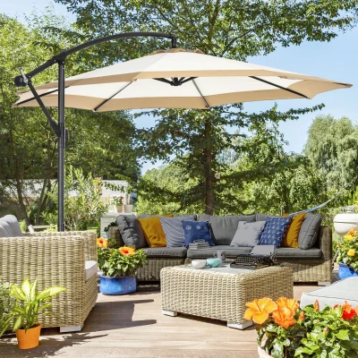 Outsunny 10FT Cantilever Umbrella, Tan Patio Umbrella