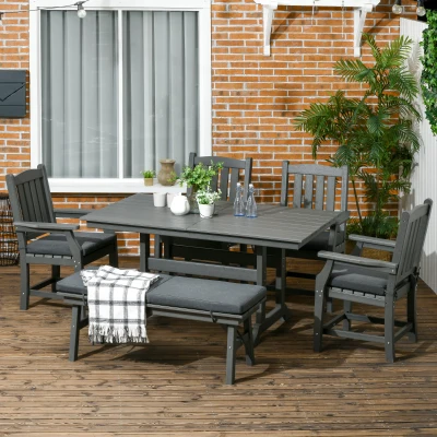 Outsunny 6-Piece Patio Dining Set, 6-Seater with Cushions, Dark Gray