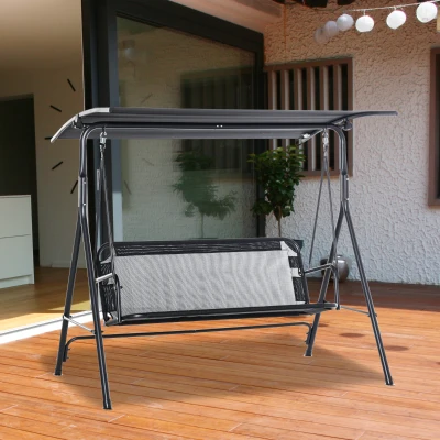 Outsunny 2-Seater Patio Swing Chair, Adjustable Canopy, Black