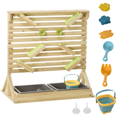 Outsunny 18 Pcs Kids Running Water and Sand Playset Outdoor with Sinks, Wooden Sensory Toys with Colorful Accessories, Gift for Boys and Girls, Aged 3-7 Years Old