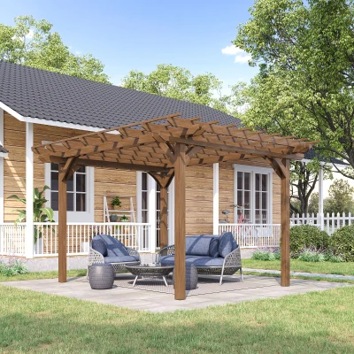Outsunny 12' x 10' Wood Pergola Gazebo, Brown