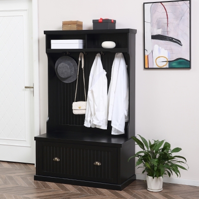 HOMCOM Hall Tree Bench with Coat Rack, Shoe Storage, Black