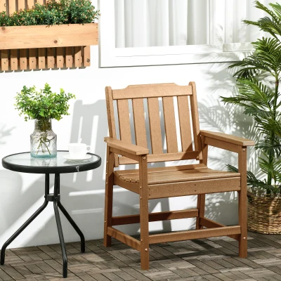 Outsunny Heavy-Duty Patio Dining Chair, Wood-Like HDPE, Brown