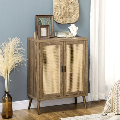 HOMCOM Sideboard Cabinet with Rattan Doors, Brown