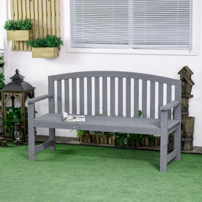 Outsunny 56" Gray Outdoor Wood Bench, 2-Seater with Backrest