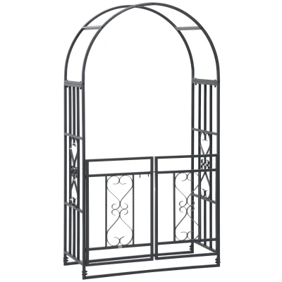 Outsunny 6.7 FT Steel Garden Arch with Gate Outdoor Courtyard Arbor for Climbing Vine Plants Lawn Backyard Decoration Dark Grey